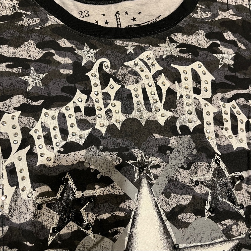 Rock & Roll Cowgirl Studded Camo Tee Shirt Size Medium
- - Picture 6 of 8
